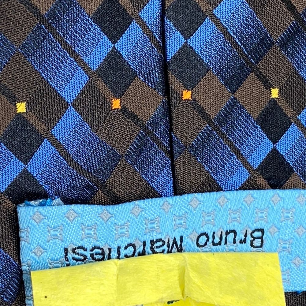 Bruno Marchesi Silk Necktie Check Extra Long Blue Jacquard Italy Excellent - Picture 5 of 6